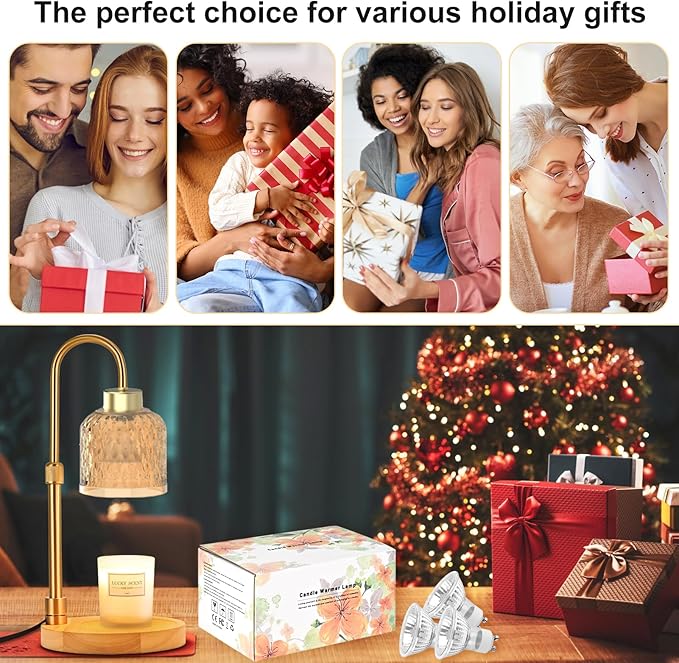 Candle Warmer Lamp with Timer & Dimmer, Adjustable Height Electric Candle Warmer with 3 Bulbs,Compatible with All Size Scented Candles, Wax Melt Warmer for Bedroom,Home Decor House Warming Gifts