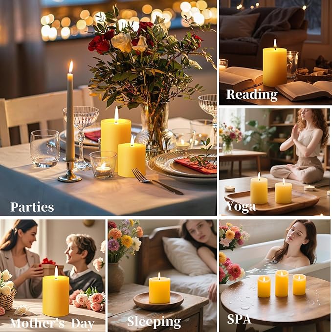 Beeswax Pillar Candles Set of 3,100% Pure Beeswax Candles, 87 Hour Burn Time Bees Wax Candles for Home, Prayer, Unscented, Dripless and Smokeless Organic Pillar Candles,2x2in,2x3in,1.89x4in
