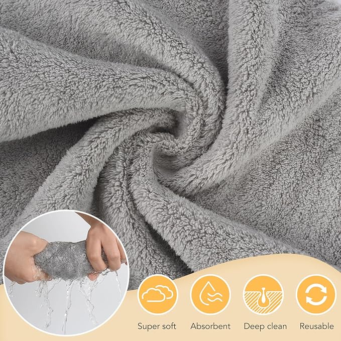 SUNLAND Microfiber Face Cloth Reusable Makeup Remover Facial Cleansing Towel Ultra Soft Face Washcloth 12inchx12inch 6 Pack Grey