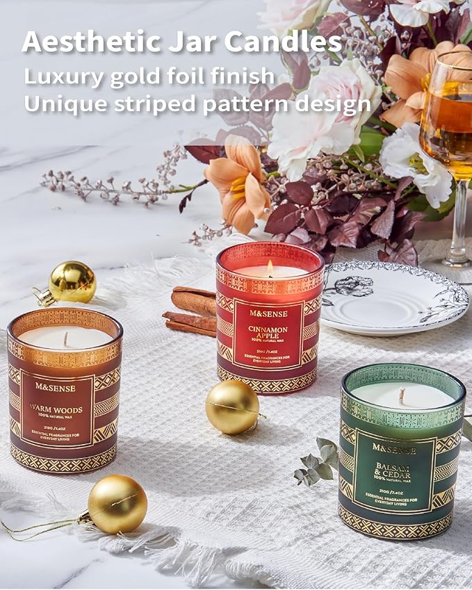 M&SENSE Warm Wood Christmas Soy Candle, 7.4oz 45 Hour Burn Time, Winter Home Fragrance Candle for Men & Women, New Year Holiday Gifts