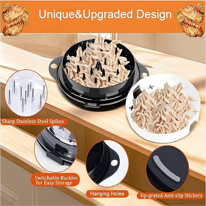 Chicken Shredder Meat Shredder Tool Twist Large for Chicken Breasts Beef Pulled Pork with 304 Stainless Steel Claws Wall Mounted Dishwasher-Safe (Red/Black)
