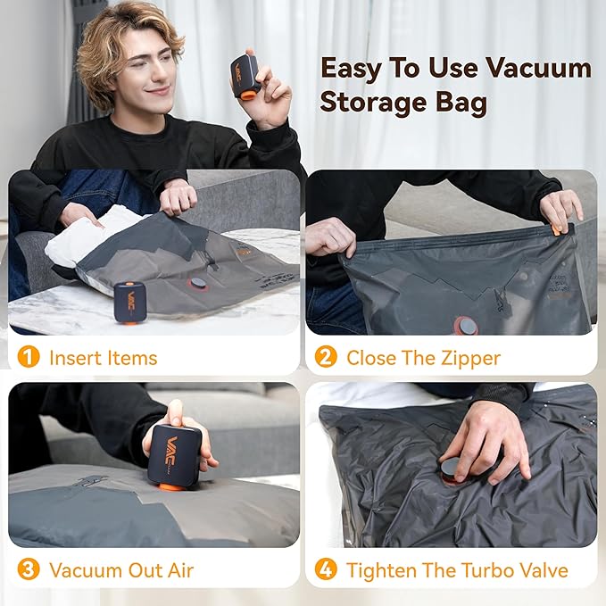 Travel Vacuum Bags for Clothing with Rechargeable Cordless Pump,Vacuum Storage Bags,12 Pack Vacuum Bags,Compression Packing for Clothes,Pillows,Comforters & Travel