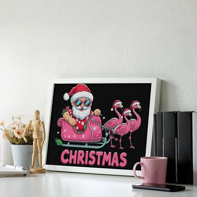 AIVKIEJK Diamond Painting Kits for Adults - Christmas Santa Flamingo Xmas Painting DIY 5D Full Drill Diamond Dots Paintings with Diamonds Gem Art and Crafts Home Decor 12"x16"