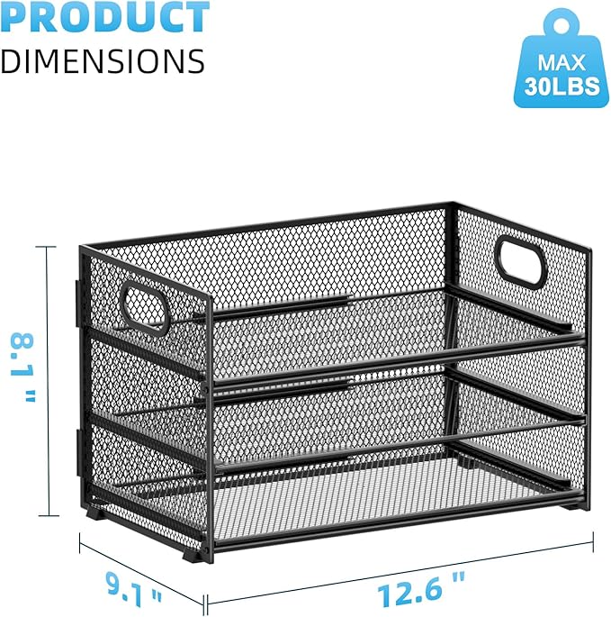 Marbrasse 3 Tier Paper Organizer Letter Tray, Mesh File Organizer with Handle, Paper Sorter Desk Organizer for Home Office Supplies - 2p