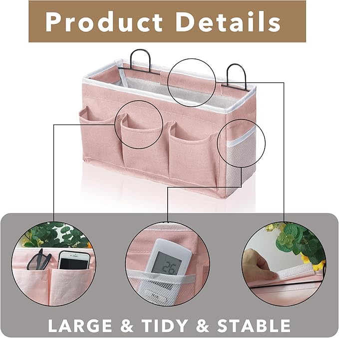 Kanrichu 2pcs Light-Style Wall Hanging Storage Bag, Linen Fabric Door Hanging Organizer Baskets with Pockets, Waterproof Bin for Bedroom, Kitchen, Office, RV Camper (Pink-2pcs)
