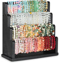Emfogo Bracelet Holder, 4 Tier Bracelet Organizer Storage for Bracelets Bangles Watch Scrunchies, Rustic Wood Jewelry Organizer Display for Home, Vendors, Craft Shows and Store(Black)