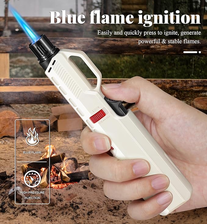 4 Pack of Torch Lighter, Windproof & Adjustable Jet Flame, with Visible Window & Safety Lock, Long Butane Gas Refillable Lighters for Candle, Grill, Camping (NO Gas)