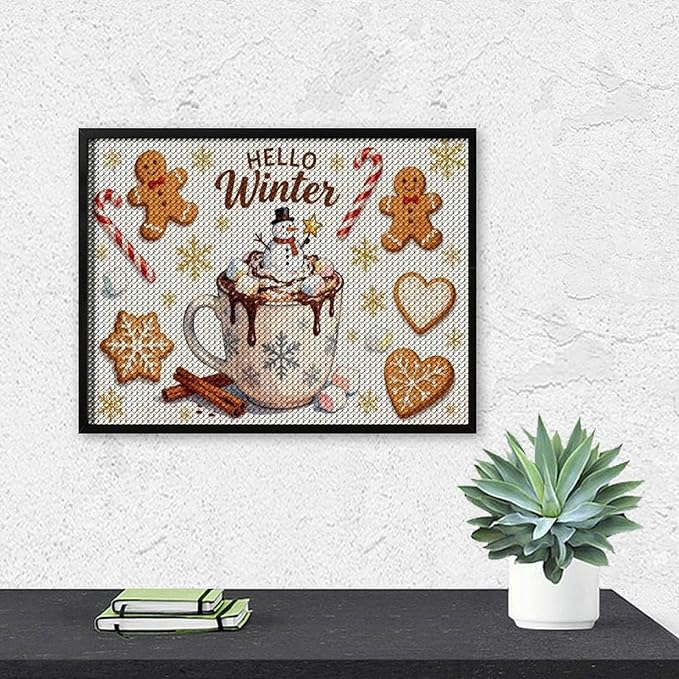 Diamond Painting Kits for Adults - Hello Winter Ice Cream & Gingerbread Snowflakes & Candles Painting DIY 5D Full Drill Diamond Dots Paintings with Diamonds Gem Art And Crafts Home Decor 12"x16"