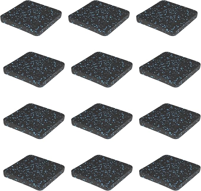 Treadmill Mat Pads - 12 PCS Bulk Pack High Density Rubber Squares for Multiple Exercise Equipment - Anti-Vibration Noise Dampening Pads for Rower, Stationary Bike, Weight Bench