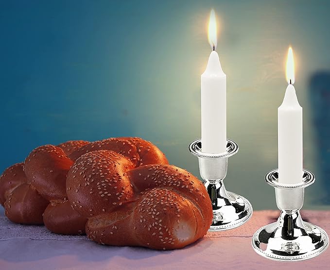 The Dreidel Company Silver Candle Holders, Shabbat Candle Sticks, Ornate Silver Plated Design, 2.5 Inches (2-Pack)