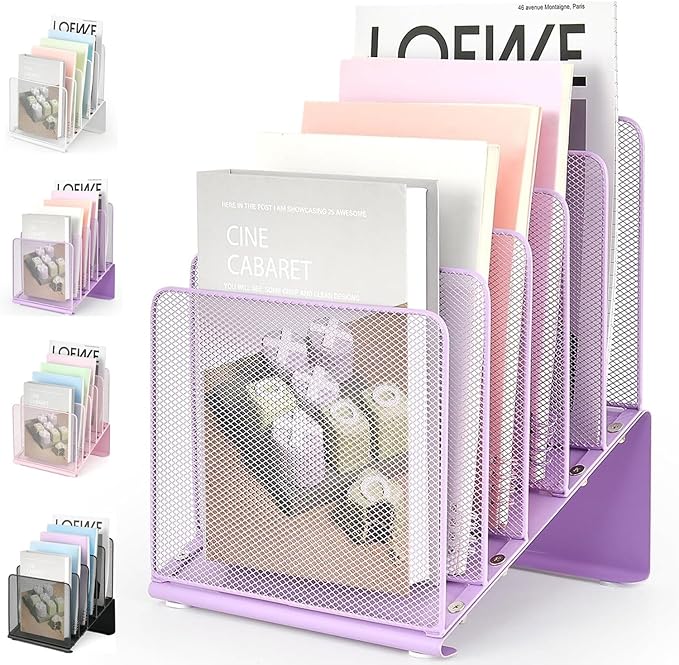 LEKETREE File Organizer for Desk, Desk Organizer with 5-Section Vertical File Rack, File Folder Organizer (Purple)