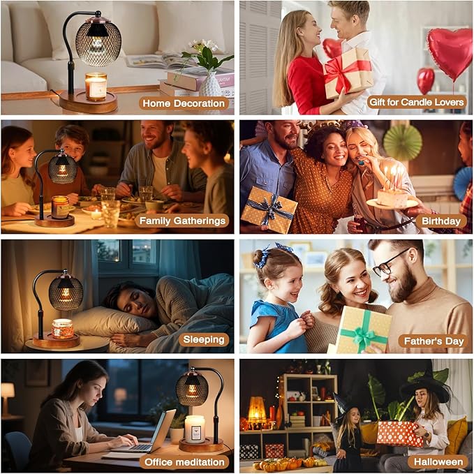 Candle Warmer Lamp with Timer and Dimmable,Height-Adjustable,Black Wax Melt Lamps for Jar Candles,lampara para velas aromaticas, House Warming Gifts, Metal Lampshade with 2 Bulbs