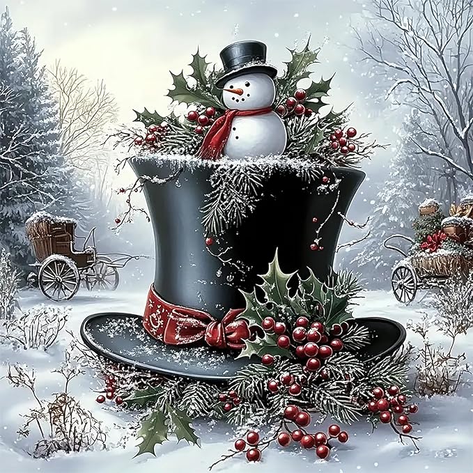 APTDYIGL 5D Christmas Snowman Diamond Painting Kits for Adults Beginner,DIY Xmas Hat Diamond Art Kits for Adults,Round Full Drill Diamond Dots with Gem Art Kits,Home Wall Decor 13.7X13.7inch