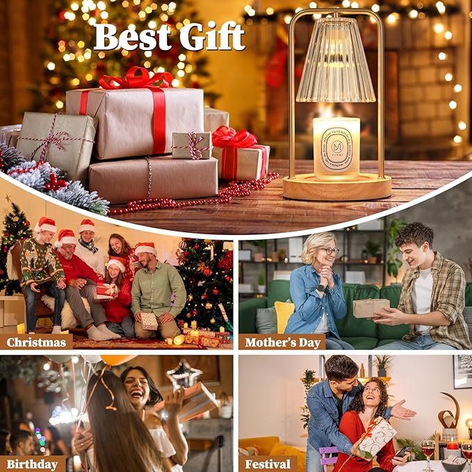 2-Pack Candle Warmer Lamps with Timer, Electric Candle Lamp Warmer for Jar Candles, Dimmable Wax Melt Warmer with 4 Bulbs, Mom Birthday House Warming Gift New Home, Vintage Home Decor