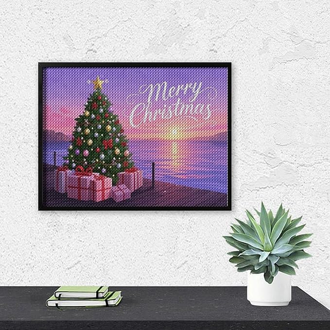 AIVKIEJK Diamond Painting Kits for Adults - Merry Christmas Coastal Winter Beach Painting DIY 5D Full Drill Diamond Dots Paintings with Diamonds Gem Art and Crafts Home Decor 12"x16"