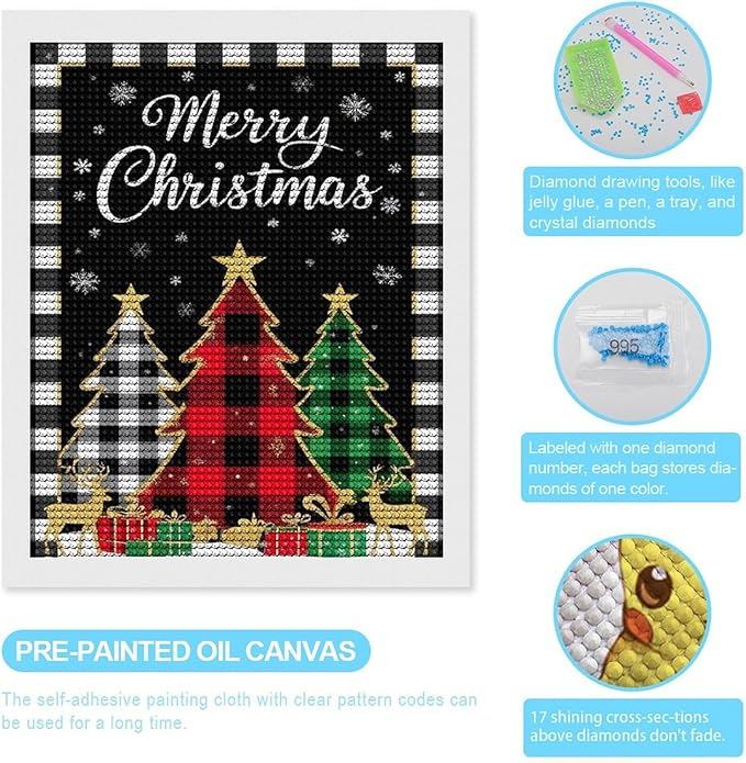 AIVKIEJK Diamond Painting Kits for Adults - Merry Christmas Tree Holiday Painting DIY 5D Full Drill Diamond Dots Paintings with Diamonds Gem Art and Crafts Home Decor 16"x20"