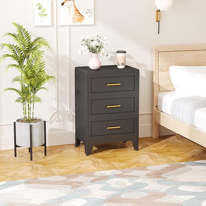 Ckzbx Metal Dresser Narrow Dresser for Bedroom Chest, 35.43" H Drawer Chest, Closet Dressers & Chests of Drawers for Living Room, Hallway (3 Drawers Black 24inch Wide)