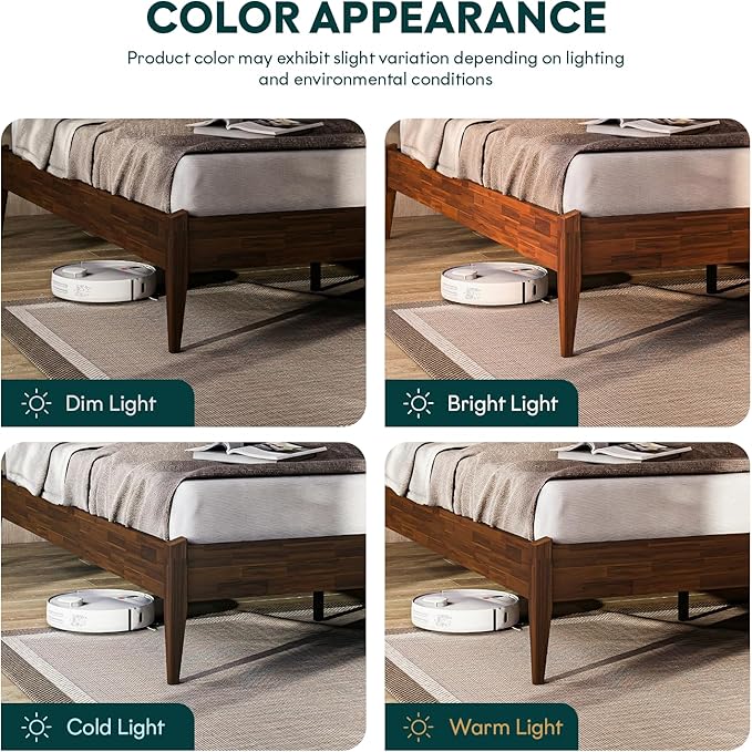 Bme Dinkee 15 Inch Signature Bed Frame Without Headboard - Modern & Minimalist Style with Acacia Wood - 12 Strong Wood Slat Support - Easy Assembly - No Box Spring Neededd - Dark Chocolate, Full