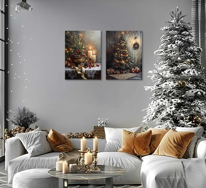 Paint by Number Kit for Adults & Kids, 2 Pack Christmas DIY Painting Kit, 16x20 Inch Canvas Each, with Brushes, Paints & Hanging Kits Framed