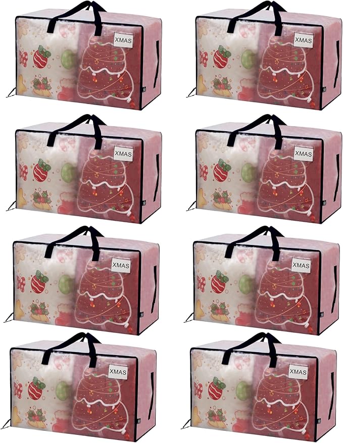 VENO 8 Pack Clear Extra Large Moving Bags & Storage Totes, Heavy Duty Organizer with Reinforced Handles & Strong Zippers for Clothes, College Dorm Essentials, Moving Supplies