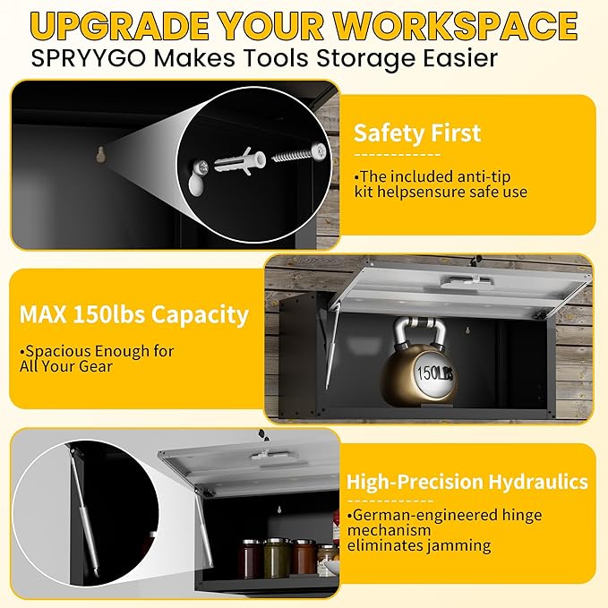 Garage Storage Cabinets Wall Mount, Metal Lockable Storage Cabinet with Flip-Up Door, Spacing Saving Wall Mount Cabinet Storage, Hanging Floating for Garage, Basement,Warehouse