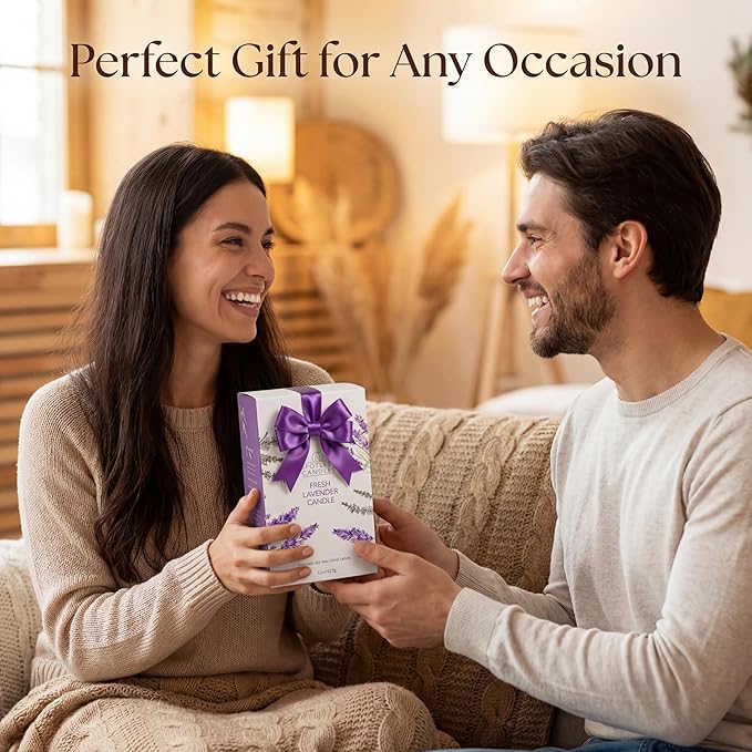Fresh Lavender Candle 22oz Glass Jar with Wooden Wick in a Decorated Jar Within a Presentation Gift Box and Protective Shipping Box
