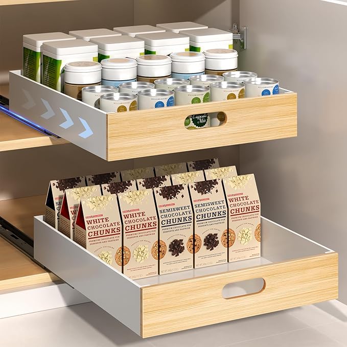 POKIPO Pull Out Drawer for Cabinet, Metal Slide Out Shelf Fixed with Adhesive Nano Film, 1 PCS Multi-Purpose Cabinet Organizer for Kitchen, Pantry and Office, XX-Large