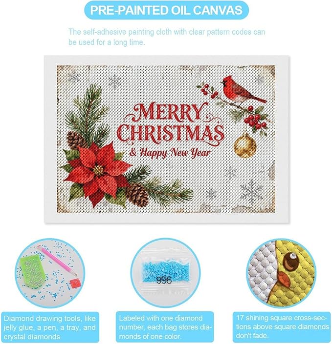 AIVKIEJK Diamond Painting Kits for Adults - Merry Christmas & Happy New Year Painting DIY 5D Full Drill Diamond Dots Paintings with Diamonds Gem Art and Crafts Home Decor 8"x12"