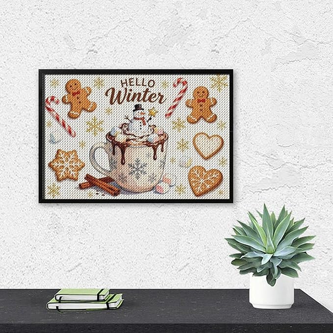 Diamond Painting Kits for Adults - Hello Winter Ice Cream & Gingerbread Snowflakes & Candles Painting DIY 5D Full Drill Diamond Dots Paintings with Diamonds Gem Art And Crafts Home Decor 8"x12"