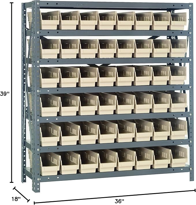Quantum Storage Systems 1839-103IV Steel Shelving Unit with 4" Shelf Bins, 18" D x 36" W x 39" H, Ivory
