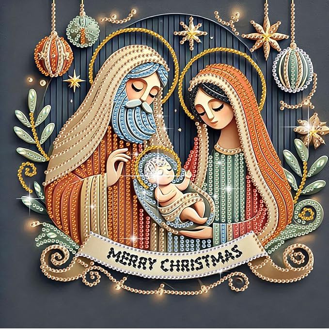 antor Christmas Diamond Painting Kit, 5D Special Shape Diamond Art for Adults, Baby Jesus Nativity Scene DIY Crystal Rhinestones Diamond Painting, Religious Christmas Home Wall Decor Crafts Gift