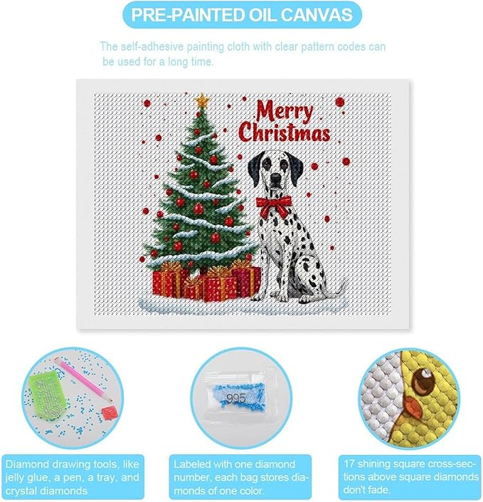AIVKIEJK Diamond Painting Kits for Adults - Christmas Joyful Canine Holiday Painting DIY 5D Full Drill Diamond Dots Paintings with Diamonds Gem Art and Crafts Home Decor 12"x16"
