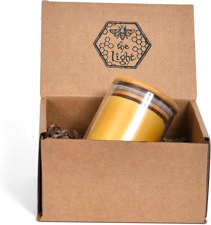 BeeTheLight Beeswax Jar Candle - 100% Pure USA Bees Wax in Glass Container - All Natural Light Honey Scent