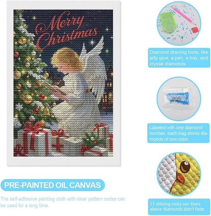 AIVKIEJK Diamond Painting Kits for Adults - Merry Christmas Angel Welcome Painting DIY 5D Full Drill Diamond Dots Paintings with Diamonds Gem Art and Crafts Home Decor 8"x12"