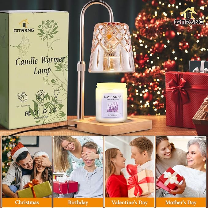 Candle Warming Lamp with Timer Dimmer,House Warming Gifts New Home Decor, Birthday Gifts for Women Mom,Height Adjustable Wax Melts Warmer for Jar Candles with 3 Bulbs，Exquisite Gifts Decor Lamp