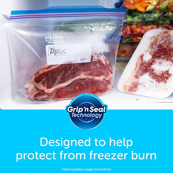 Ziploc Quart Food Storage Freezer Bags, New Stay Open Design with Stand-Up Bottom, Easy to Fill, 19 Count