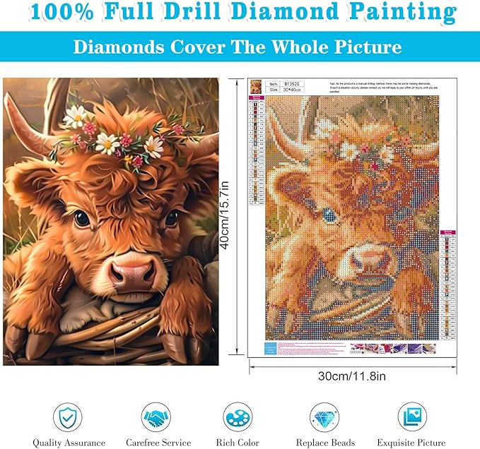 Meothan Diamond Art Kits for Adults, 2 Pack Diamond Painting Kits for Adults, 5D Full Round Drill Paint with Diamond Dots Art Crafts Kits for Home Wall Decor 12x16 Inch Highland Cow and Horse