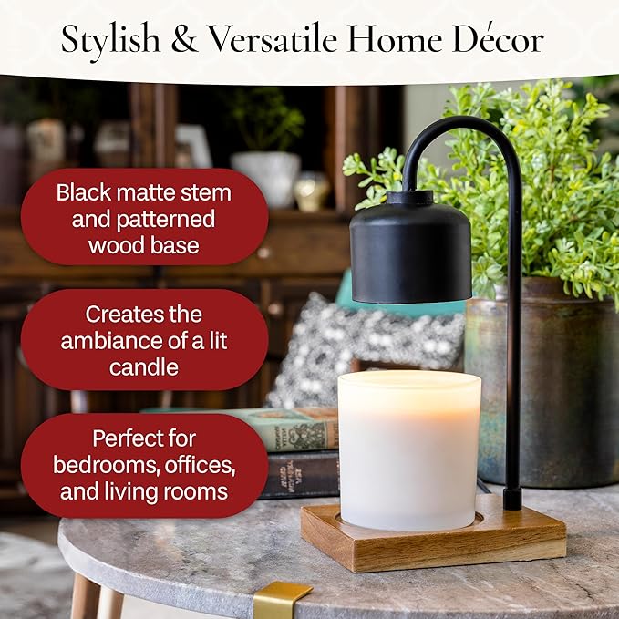 Candle Warmers Etc. Black & Wood Arched Lamp – for Top-Down Warming & Flame-Free Fragrance