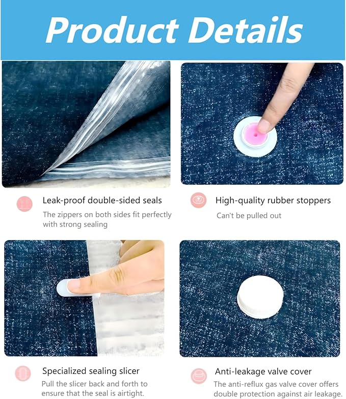 12-Pack Heavy Duty Vacuum Storage Bags with Hand Pump Included, 3 Jumbo+3 Large+3 Medium+3 Small(for Luggage) Sizes, Reusable Oxford Ripstop Vacuum Seal Bags for Home Storage, Travel