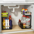 Under Sink Organizer, 2 Tier Pull Out Cabinet Organizers and Storage for Kitchen Bathroom Pantry Laundry, Adjustable Height, Slide Out Thickened Metal Storage Shelf (Black, 1 Pack)