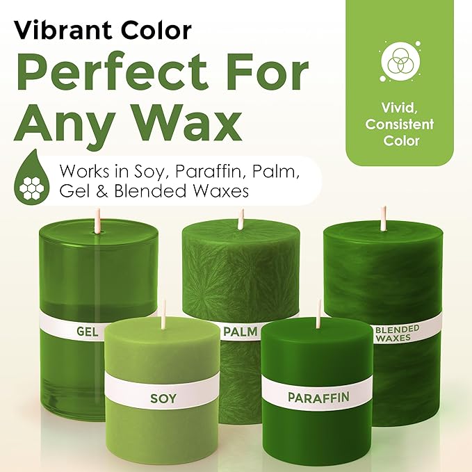 Green Liquid Candle Dye (1 oz) - Made in the USA - Safe and Easy to Use - Pure and Simple Ingredients - Candle Making Supplies for Soy, Paraffin, Palm or Gel Wax - 10 Vibrant Colors to Choose from