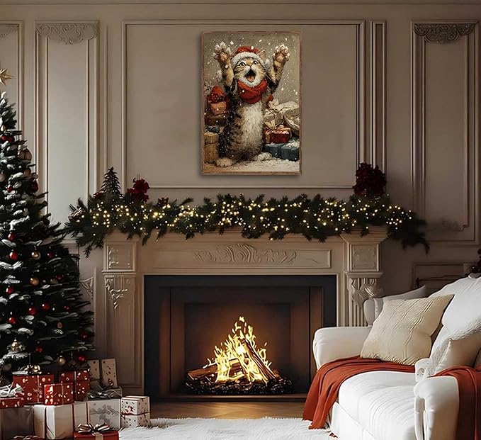 Paint by Number Kit for Adults & Kids, Christmas Cat with Gifts 16x20 Inch, DIY Acrylic Painting Kit with Brushes & Paints, Holiday Art Craft for Home Decor Unframed