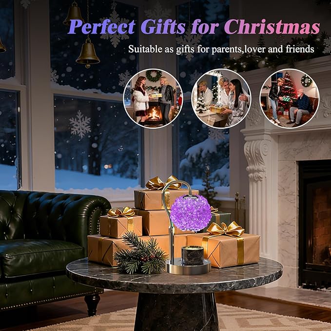Luxury Candle Warmer Lamp with Timer & Dimmable Brightness, Crystal Gemstone Shade & Premium Base - Adjustable Wax Melt Warmer for Home Decor (Purple)