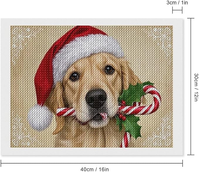 Diamond Painting Kits for Adults - Christmas Golden Retriever Puppy in Santa Hat with Candy Cane Painting DIY 5D Full Drill Diamond Dots Paintings with Diamonds Gem Art And Crafts Home Decor 12"x16"