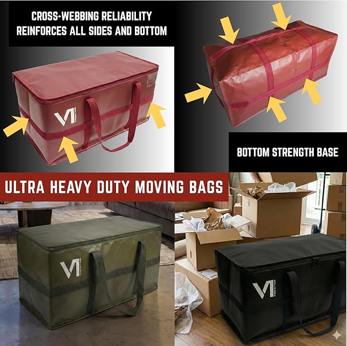 Moving Bags Heavy Duty, Packing Bags For Moving, Ultra Reinforced Camping Cargo Bag, Waterproof Canvas Storage Bins with Lids, Sturdy Extra Large Tote Bag with Zippers and Handles, Set of 5 Colors