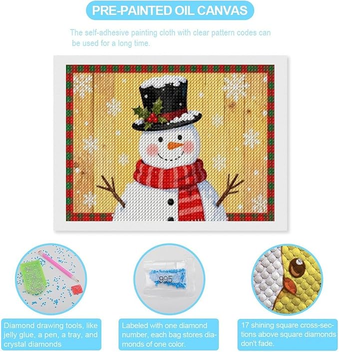 AIVKIEJK Diamond Painting Kits for Adults - Festive Snowman Red Scarf Painting DIY 5D Full Drill Diamond Dots Paintings with Diamonds Gem Art and Crafts Home Decor 12"x16"