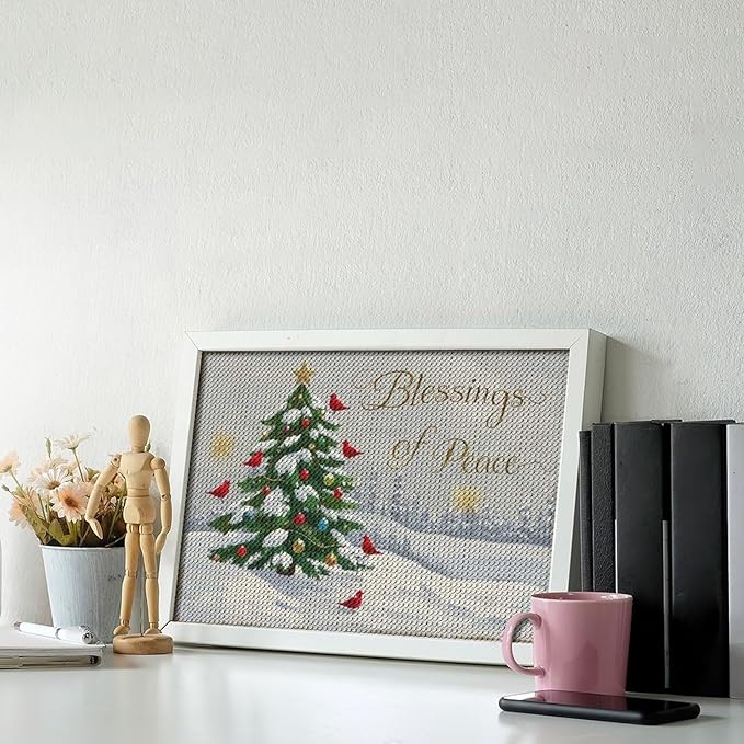 Diamond Painting Kits for Adults - Christmas Snowy Pine & Inspirational Blessings of Peace Painting DIY 5D Full Drill Diamond Dots Paintings with Diamonds Gem Art And Crafts Home Decor 8"x12"