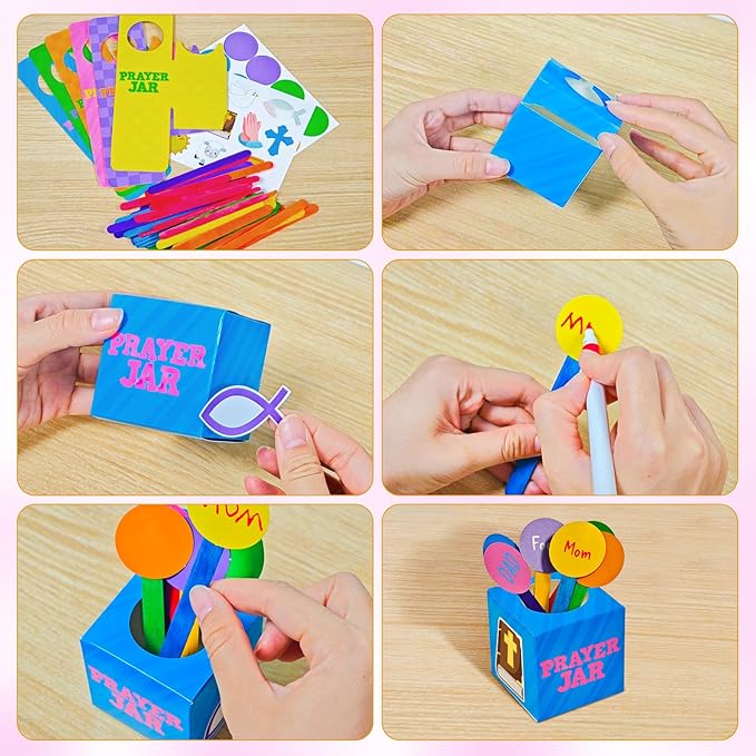 Cinrobiye 24 Set Prayer Box Craft Kits DIY Religious Prayer Jar with Popsicle Stick DIY Family Prayer Handmade Paper Box for Sunday School Home Church Activities Christian Prayer Party Favor Supplies