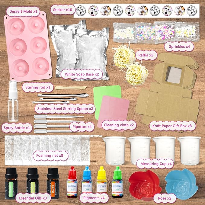 WhizToys Soap Making Kits for Kids and Adults,Kit para Hacer Jabones,Silicone Donut Molds,DIY Craft Supplies,Perfect Birthday Holiday Gifts for Girls 8-12,Fun,Easy,Creative