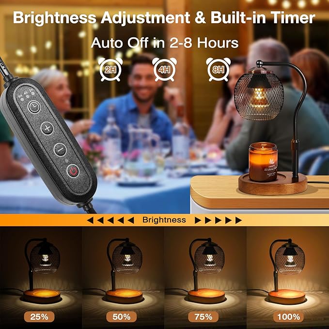 Candle Warmer Lamp with Timer and Dimmable,Height-Adjustable,Black Wax Melt Lamps for Jar Candles,lampara para velas aromaticas, House Warming Gifts, Metal Lampshade with 2 Bulbs